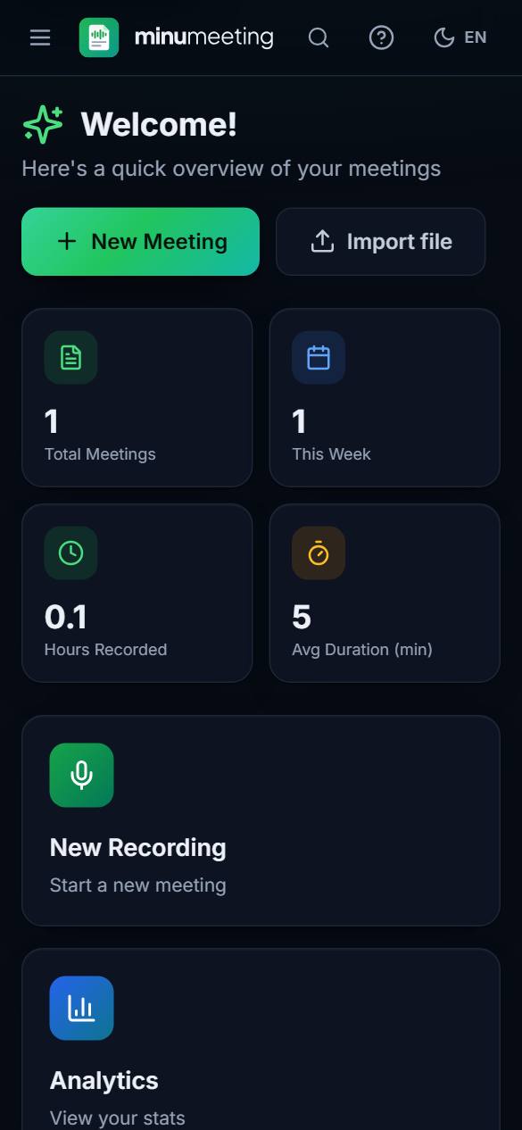 The home screen with recent meetings