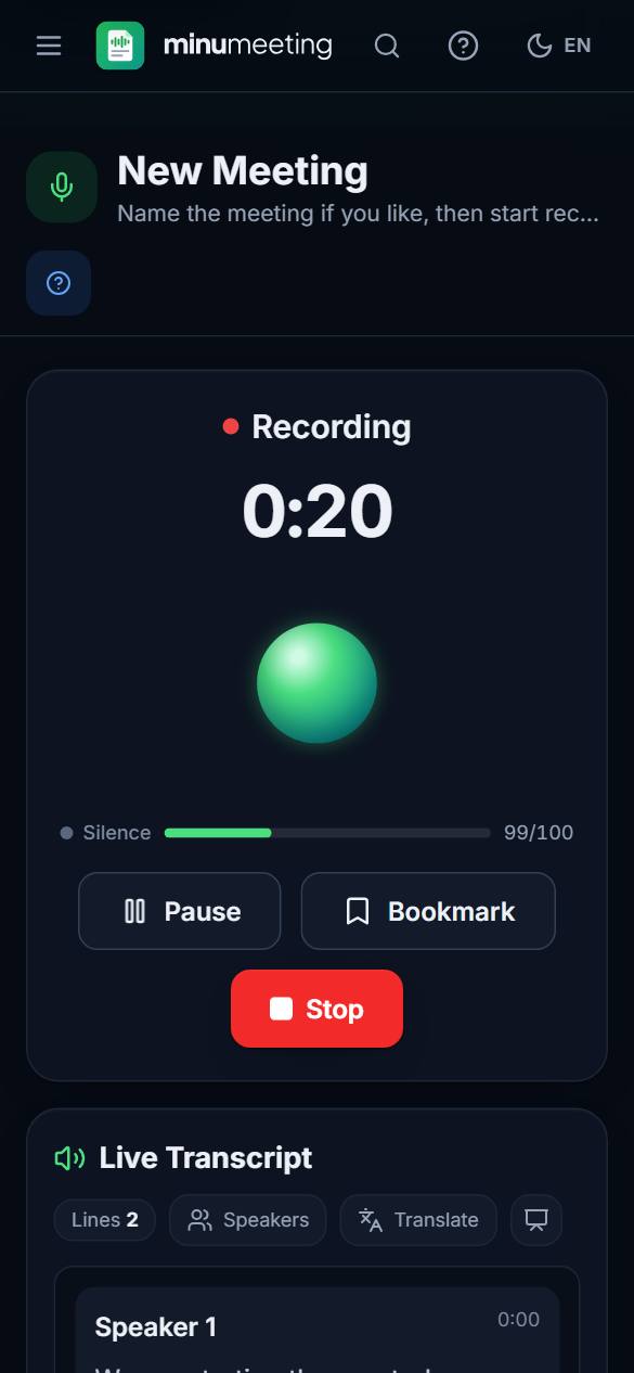 Recording: the transcript appears line by line while people talk